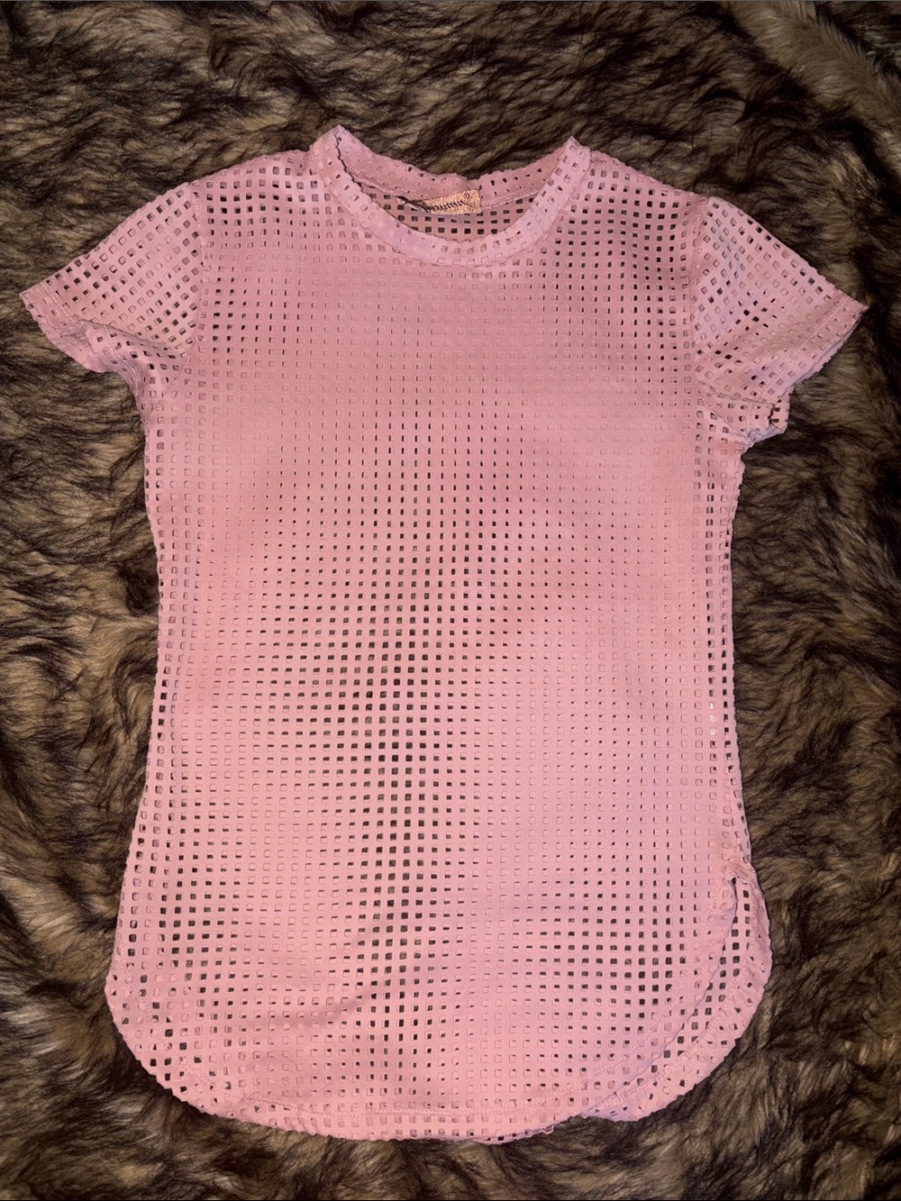 Jasmine Ladies' Pink Mesh Cutout Short Sleeve Top Size Large